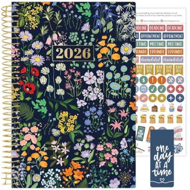 Imagem de bloom daily planners Agenda 2026 (janeiro a dezembro) Organizador de ano calendário - 14 cm x 21 cm - Agenda semanal e mensal com adesivos e marcador de página - Festa no jardim, azul-marinho