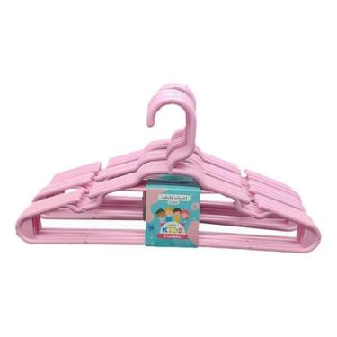 Imagem de Kit 60 Cabides Plástico Reforçado Rosa Roupa Infantil 28X14 - Trioplas