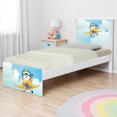 Imagem de Cama Solteiro com Cabeceira Adesivada Ursinho Patrulheiro - CASA H