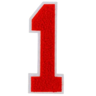 Imagem de 1 peça de patch de número de chenille vermelho de 10 cm, remendos de ferro para chapéus, bolsas de roupas, mochilas, jeans, par com remendos iniciais, letra grande universitária. (Vermelho 1)