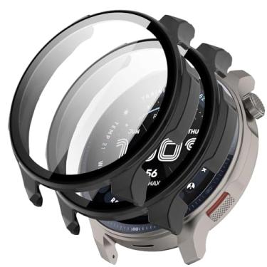 Imagem de [Pacote com 2] Capa com película protetora de tela de vidro temperado compatível com Amazfit Balance 2, capa protetora com cobertura total, capa protetora rígida de policarbonato fosco para Balance 2