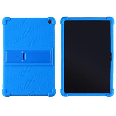 Imagem de Oneyijun Capa para tablet Lenovo 10e Chromebook de 10,1 polegadas de silicone macio, suporte ajustável, capa protetora de borracha à prova de choque (azul escuro)