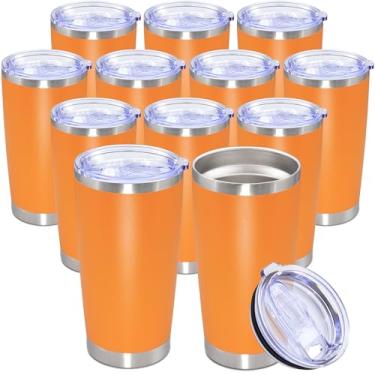 Imagem de Copo de 590 ml, copo de aço inoxidável a granel com tampa, isolado a vácuo, parede dupla, caneca de viagem, copo de café, durável, revestido em pó, para bebidas quentes e frias, laranja, pacote com 12