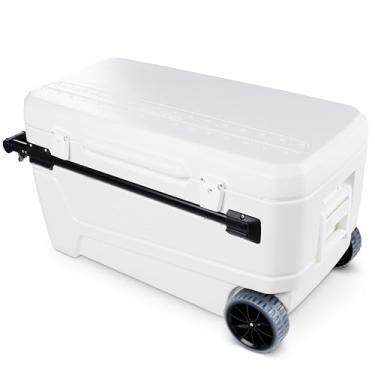 Imagem de Igloo MaxCold Glide Coolers 110 QT, refrigerador portátil isolado com rodas macias, capacidade para 168 latas, à prova de vazamento, retenção de gelo em 5 dias