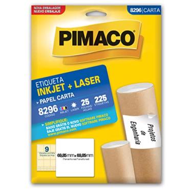 Imagem de Etiqueta Adesiva Pimaco, Ink-Jet/Laser Carta, 8296, Branca, 69.85x69.85mm, Envelope com 25 fls-225 etiquetas, 874786