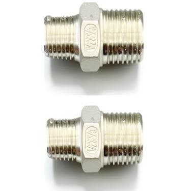 Imagem de Redutor de tubo de aço inoxidável MNPT de 1/5.1 cm x 3/20.3 cm MNPT – Pacote com 2 adaptadores macho para macho NPT para encanamento, HVAC, compressor de ar, linhas de água
