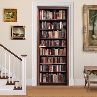 Imagem de BVBOX Adesivos de porta 3D, papel de parede de vinil descascar e colar, mural autoadesivo para decoração de casa 77 cm L x 199 cm A (estante nova, 77 cm L x 199 cm A)