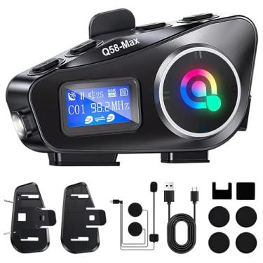 Imagem de BT5.3 Fones de ouvido com luz LED embutida, alto-falante Hi-Fi, compatível com modo FM estéreo, intercomunicador de 500 m, IP65, à prova d'água para ciclismo