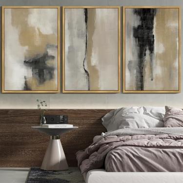 Imagem de KUVIOKE Arte de parede emoldurada abstrata preta grafite neutro pastel minimalista decoração de parede pintura de arte moderna para quarto sala de estar 61 x 91 cm (moldura natural)