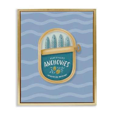 Imagem de Stupell Industries Anchovas enlatadas em ondas, moldura dourada, flutuante, arte de parede, design de Sandra Picco, 53 x 43 cm
