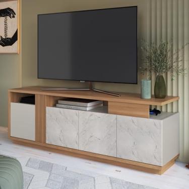 Imagem de Rack para Tv de até 70 Polegadas com Detalhe Ripado e 3 Portas Marmorizadas Roma espresso móveis Freijó/Arenas/Alaska