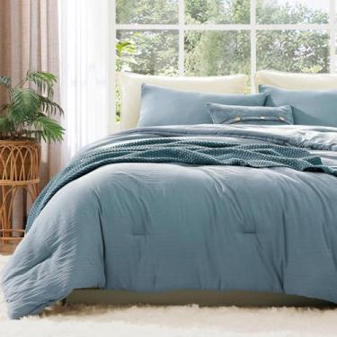 Imagem de WRENSONGE Conjunto de edredom King Size - 3 peças, azul empoeirado, pré-lavado, macio, leve para todas as estações, edredom alternativo fofo tamanho king com 2 fronhas