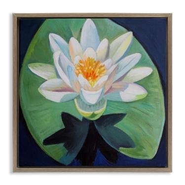 Imagem de Stupell Industries Elegante Lotus & Lily Pad Brown Framed Floater Canvas Wall Art Design por Violeta Vollmer, 18 x 18