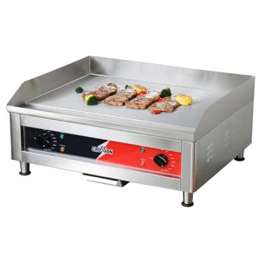 Imagem de CROSSON Chapa de bancada elétrica comercial de 61 cm x 40 cm, chapa plana resistente com placa de cozinha antiaderente de 2/12.7 cm para uso em restaurantes - 120 V/3500 W, bônus de espátula