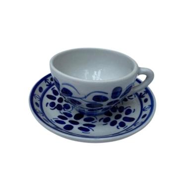 Imagem de Xicara De Porcelana Com Pires Para Chá, Pintada A Mão 120 Ml