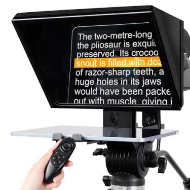 Imagem de GEIMRSY Teleprompter i2/30.5 cm, levanta o teleprompter e controle remoto, usando vidro óptico temperado, compatível com uma variedade de dispositivos para uma variedade de cenários.