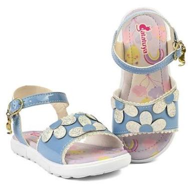 Imagem de Sandália Esportiva Menina Infantil Feminina Flores Confortável Moda Luxo Azul/Glitter Mzkid-Feminino