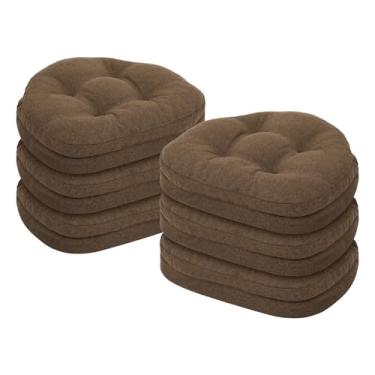 Imagem de baibu Conjunto de 6 almofadas para cadeira de jantar, almofadas de assento Windsor de espuma viscoelástica com design patenteado de camada dupla, almofadas para cadeira de cozinha com laços e capa