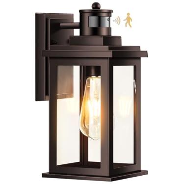 Imagem de VIANIS Luzes externas para casa com sensor de movimento, luz externa marrom do crepúsculo ao amanhecer para casa, luminárias externas de bronze polido a óleo para jardim, garagem, porta, alumínio, com