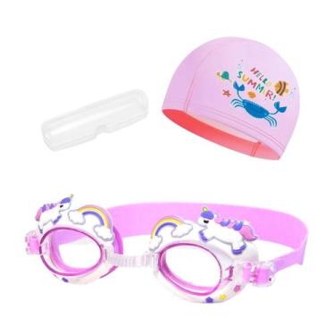 Imagem de Kit touca e óculos de natação infantil piscina com desenhos divertidos