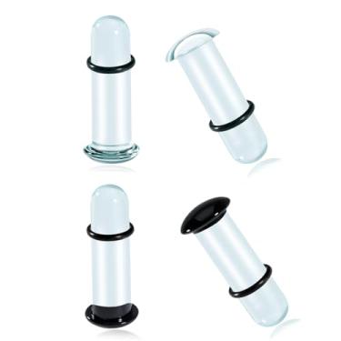 Imagem de Vankula Kit de alargadores de vidro para alargadores de orelha, 2 pares com anéis de borracha, alargador de brinco de 1,2 mm-16 mm (preto, transparente, 16 mm (5/20.3 cm) 4 peças)