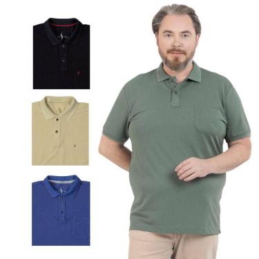 Imagem de Kit 4 Camisa Polo Masculina Plus Size Pique com Bolso Casual