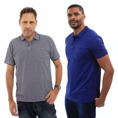 Imagem de Kit 2 Camisa Polo Masculina Pique Jacquard com Bolso Casual