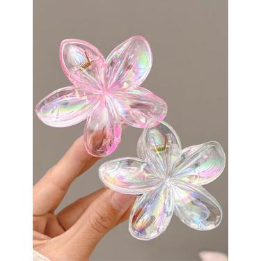 Imagem de Kit 2 Presilias de cabelo moderna prendedor Formato Flor cor translúcida acrílica Garras para cabelos grandes Bico de pato Piranha Premium Coreanas