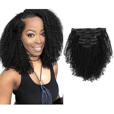 Imagem de Sassina Extensões de cabelo Remy 4C Afro Clip in para mulheres negras Natural Preto Afro Kinky Coily Clip em cabelo humano tramas duplas 120 gramas 7 peças por conjunto com 17 clipes 4AC 12 polegadas