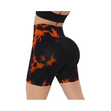 Imagem de Shorts de Yoga Femininos com Cintura Alta Tie Dye - Sem Costura, Preto