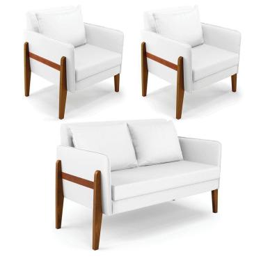 Imagem de Kit 1 Sofá Namoradeira e 2 Poltronas Lana Corino Base de Madeira - D`Rossi