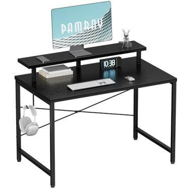 Imagem de Pamray Mesa de computador pequena de 81 cm com suporte para monitor, mesa de escritório simples com gancho de fone de ouvido para espaços pequenos, mesa de estudo infantil para quarto, preta