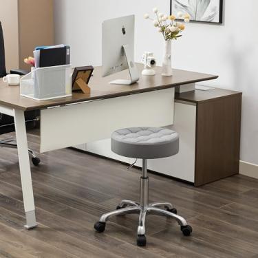 Imagem de FIRAVOE Bancos de escritório com rodas silenciosas (capacidade de 136 kg) (base de alumínio resistente) banqueta multifuncional para unhas (cinza)