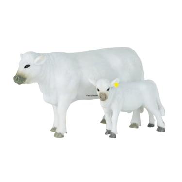 Imagem de Big Country Toys Vaca Charolês e bezerro - Escala 1:20 - Pintado à mão - Brinquedos de fazenda - Animais de fazenda