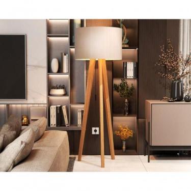 Imagem de Luminária De Chão Abajur Com Cúpula E Pés De Madeira Mobigu Off White