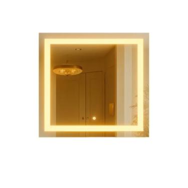 Imagem de Espelho de Cristal Quadrado 80x80 cm com LED Touch – Luz Quente – Lapidado e Jateado – Para Banheiro, Quarto ou Lavabo – Lumière Calixto