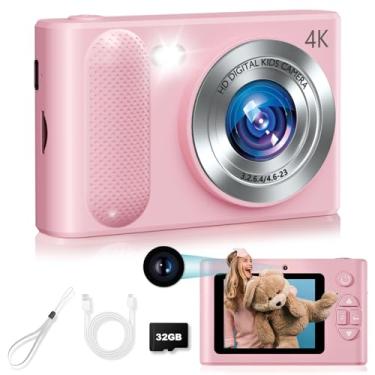 Imagem de Câmera digital, câmera digital barata 1080p, câmeras digitais de 48 MP com lente dupla, luz de preenchimento e cartão SD de 32 GB, câmera infantil para meninos e meninas presentes (rosa)