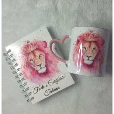 Imagem de Caneca + Agenda Personalizada 20x14,5cm Permanente e 2025 Leão Rosa Fo
