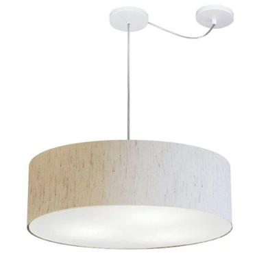 Imagem de Lustre Pendente Cilíndrico Com Desvio De Centro Md-4259 Cúpula Em Tecido 50x15cm Linho Bege - Bivolt