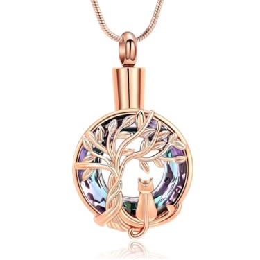 Imagem de zeqingjw Colar de urna de cremação para gatos para cinzas para animais de estimação, urna de lembrança de cinzas funerárias, colar com pingente de joia memorial, Aço inoxidável, aço inoxidável