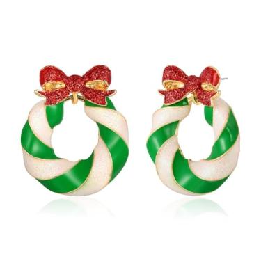 Imagem de Kokoma Brincos femininos de Natal com glitter vermelho, listrado, verde e branco, guirlanda de bengala doce, joia festiva