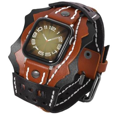 Imagem de VIQIV Pulseiras de couro masculinas compatíveis com Apple Watch Series SE/SE2/10/9/8/7/6/5/4/3/Ultra 2 de 49 mm, 44 mm, 45 mm, 46 mm e 42 mm (série 3 2 1)