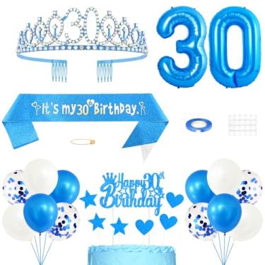 Imagem de Decorações de aniversário de 30 anos para mulheres, tiara princesa coroa rainha, It's My 30th Birthday Sash, conjunto de balões número de topo de bolo de aniversário de 30 anos para artigos de festa