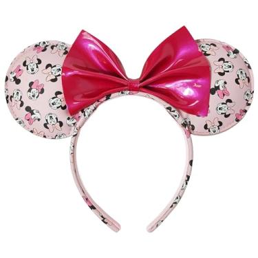 Imagem de LUV HER Disney Minnie Ears - Colorful Costume Headband for Kids - Birthday Hair Accessory for Theme Park Vacation - Ages 3+, Light Pink Minnie Print with Bright Pink Bow