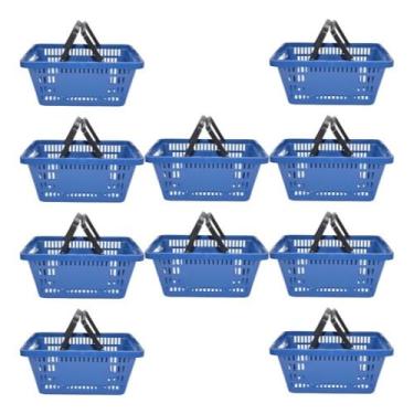Imagem de 10 Cestas Cestinha Plastica Preta Reforçada Supermercado Mercado 16 Litros (Azul)