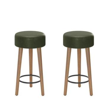 Imagem de Kit Com 02 Banco Banqueta Pés Palito Paris Napa Verde - Salaone