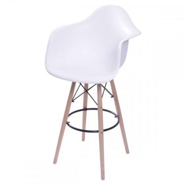 Imagem de BANQUETA DKR PP COM BRACO BRANCA BASE MADEIRA