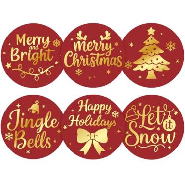 Imagem de Anwyll Adesivos de Feliz Natal Adesivos de Boas Festas para Embrulho de Presente Envelope Cartão de Selo (Vermelho e Dourado)