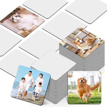Imagem de Dimeho 50 peças de ímãs de sublimação em branco a granel quadrados ímãs de geladeira DIY em branco personalizados ímãs de geladeira adesivos para impressão de prensa a quente, faça você mesmo