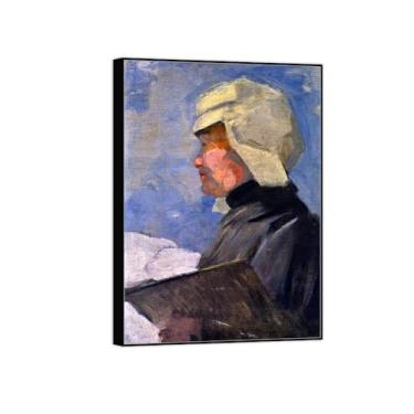 Imagem de BMZFYBS Arte de parede em tela reprodução de pintura famosa - imagens de moldura preta para sala de estar - homem com chapéu - pôster e impressões 50 x 70 cm 20 x 27 pol